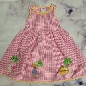 GOODLAD of Philadelphia Pink Gingham Tropical Embroidery Girls Dress 4